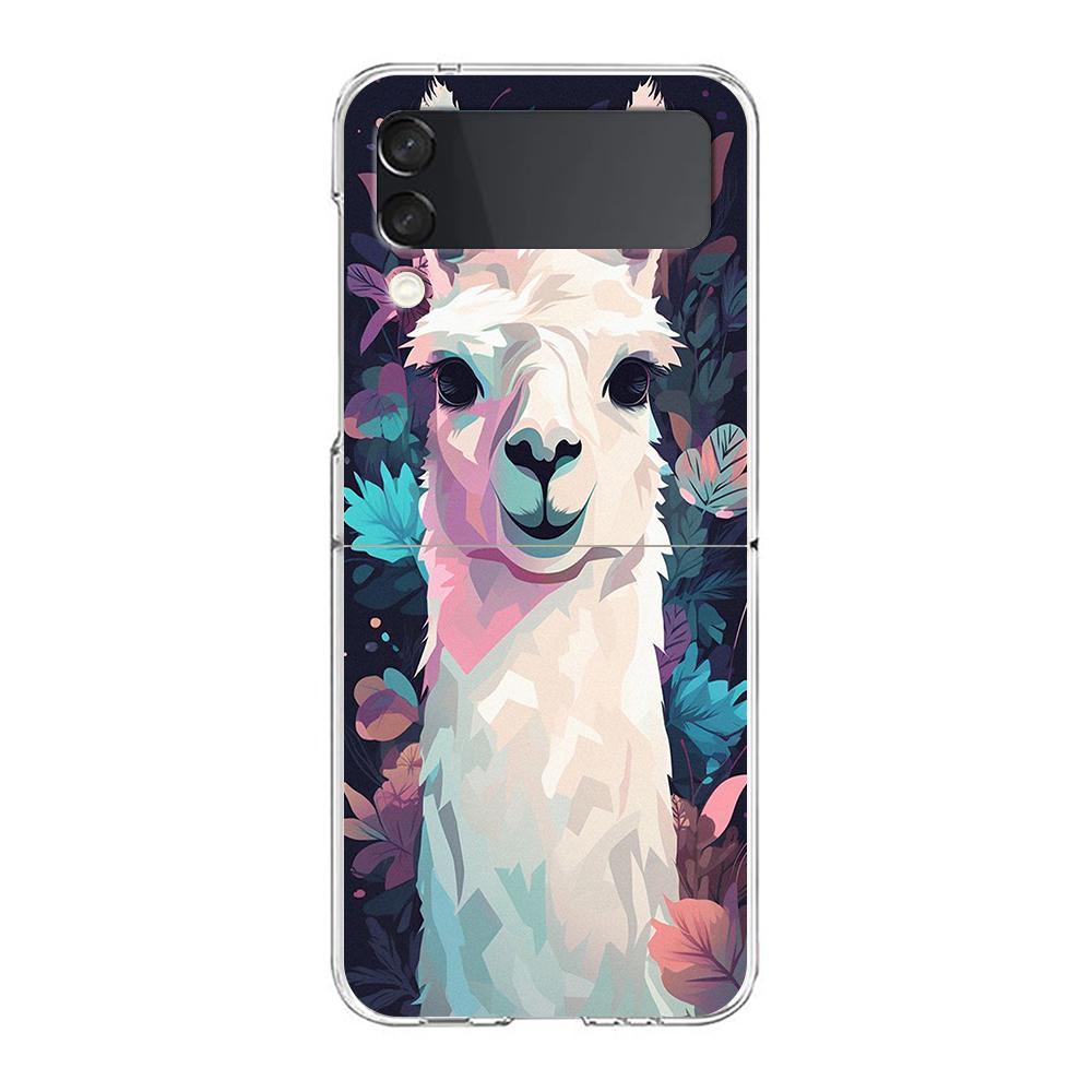 Phone Case For Samsung Galaxy Z Flip 3 4 5 Hard Folding Clear PC Bumper Kawaii Alpaca lovely For Samsung Z Flip 6 Back Cover