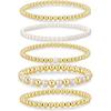 Yoosteel Gold Beaded Bracelets for Women Teen Girls, Gold Plated Jewelry | Gold Stackable Stretch Bracelets, Dainty Round Beaded Pearl Cross Bracelet