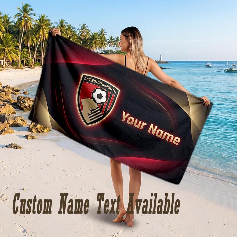 Bournemouth Football Design Beach Towel Custom Text Large Towel for Beach Vacation