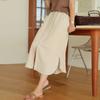 Японские хлопковые льняные женские юбки, летние повседневные женские юбки с эластичной резинкой на талии и разрезами на пуговицах