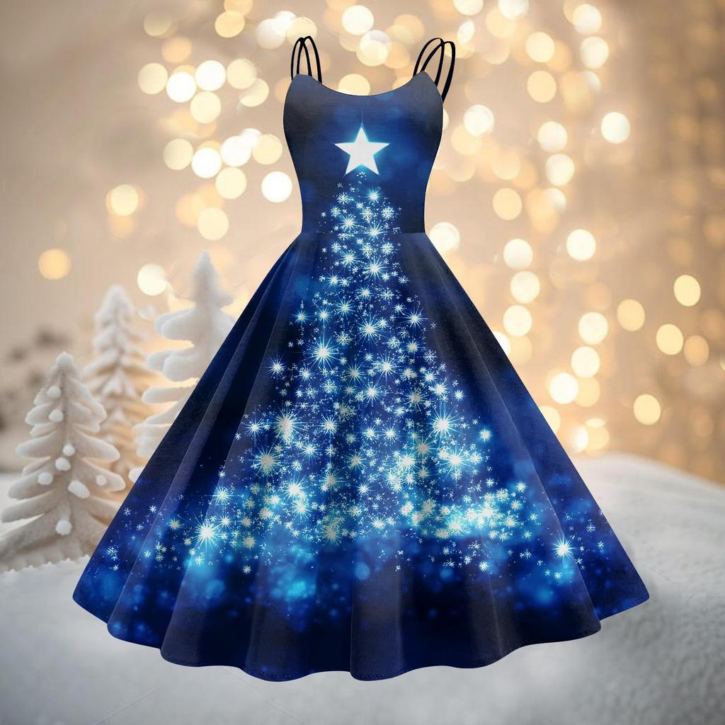 Women's Fashion Christmas Printed Sexy Strapless Gothic Cocktail Dress Punk, Vintage Dress