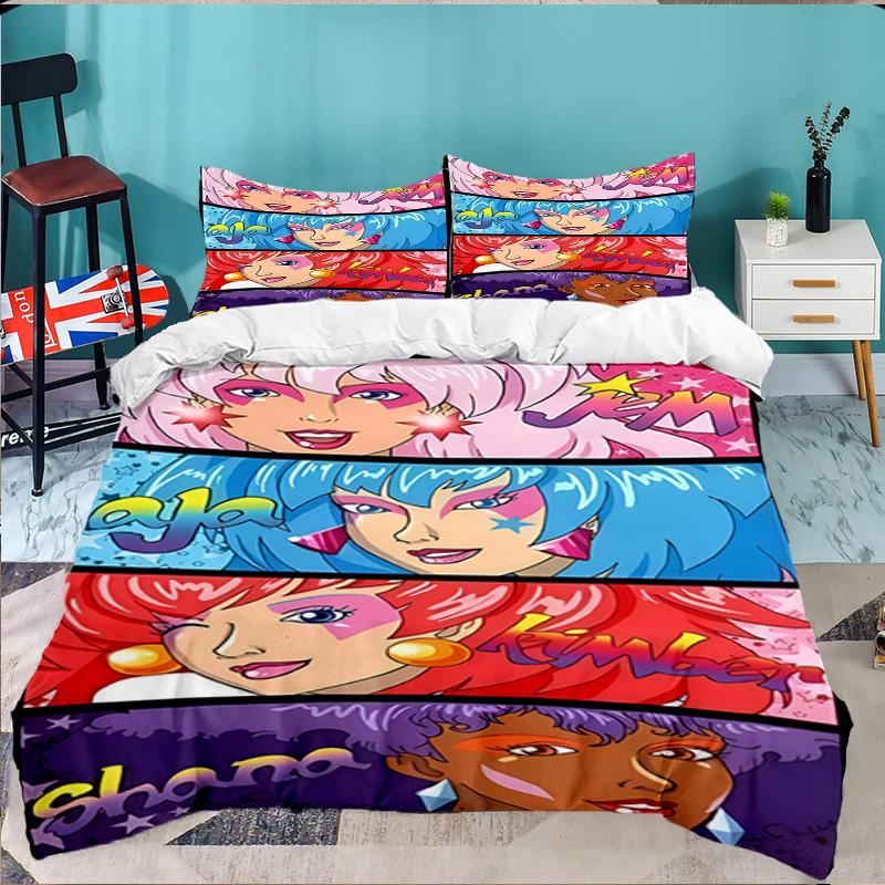 Jem Anime Characters 3pcs Bedding Set,Including 1pc Duvet Cover And 2pcs Pillowcases Perfect Gift for Christmas,Ideal for Bedroom, Dormitory