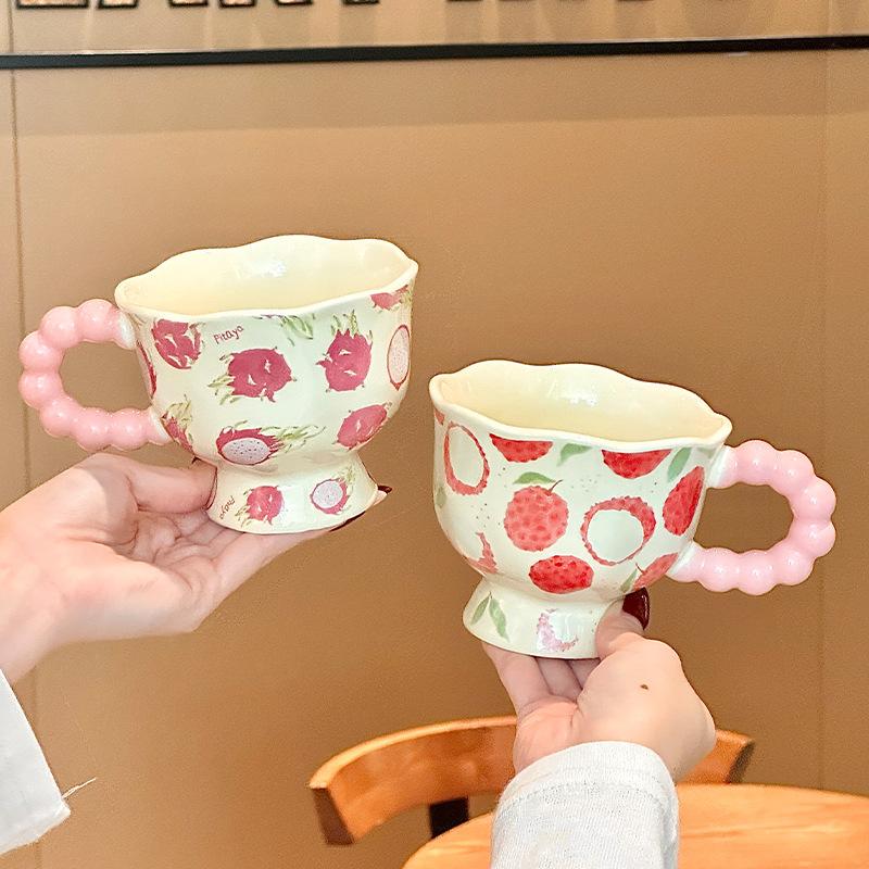 Ins Wind Cute Fruit Ceramic Mug Girls High Value Ceramic Water Cup Children's Breakfast Cup Birthday Gift