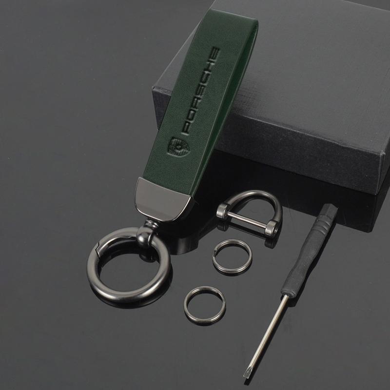Leather KeychainFor Porsche Cayenne Panamera Macan 911 Taycan Boxster Cayman 918 Pajun Car Logo Key Chain Pendant Key Holder