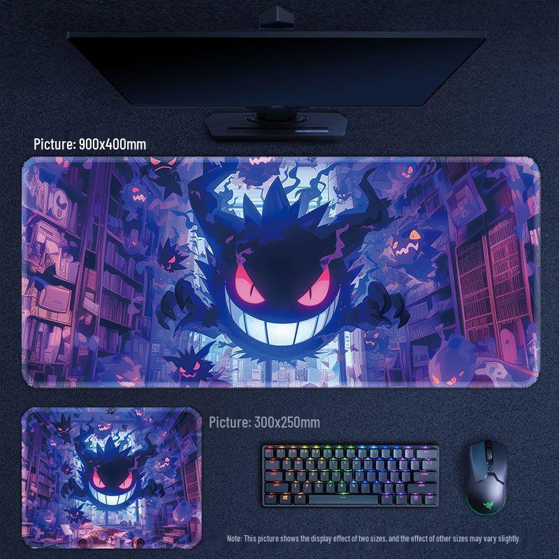 Большой Нескользящий Коврик для Мыши Pokémon Gengar - Аниме Мультяшный Настольный Коврик для Компьютеров и Ноутбуков