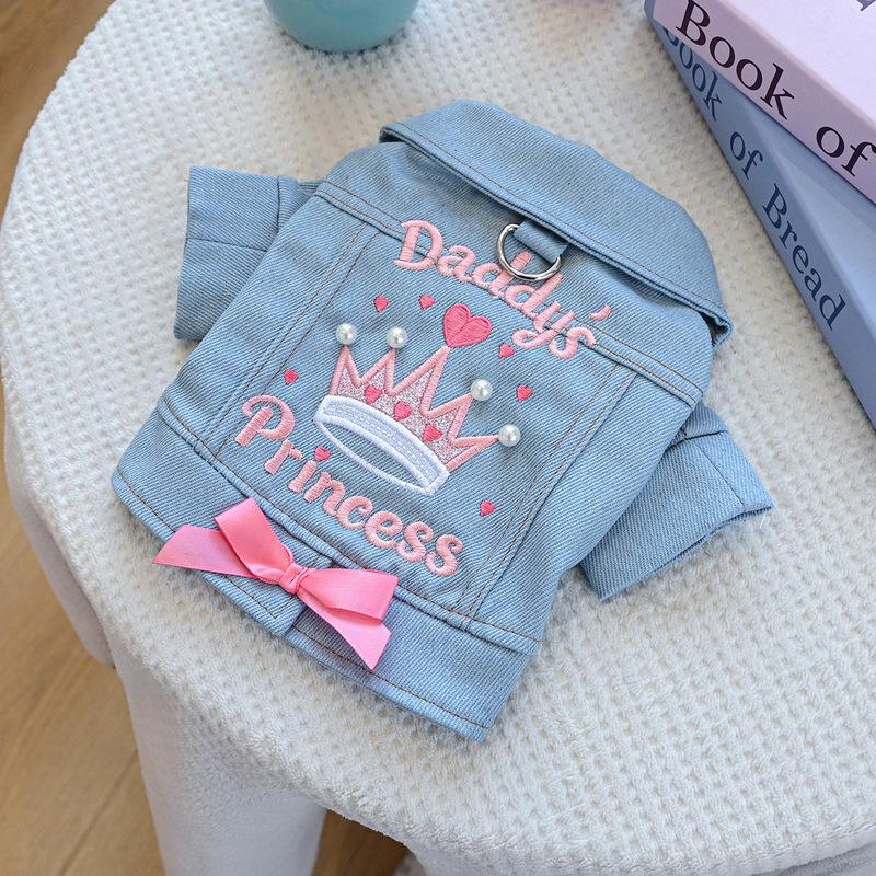 Designer Dog Denim Jacket - Cute Stylish Princess Style with Fun Prints for Small Dogs Pet Jeans Vest