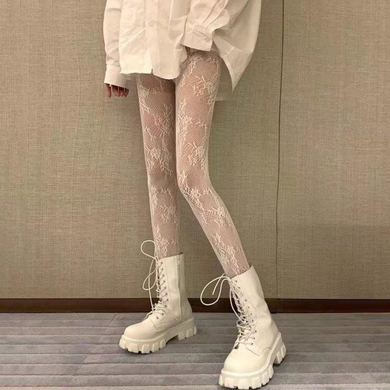 Black Classic Lolita Stockings With Belt Erotic Lingerie Women Sexy Pantyhose Goth Punk Spider Mesh Tights Floral Lace Stockings