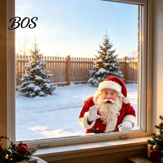 Removable Festive Window Decorations Santa Claus Sticker, Static Decal, Waterproof Realistic Pattern Decals PVC Decal for Home Living Room Bathroom