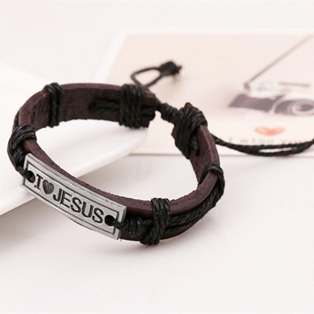 Men/Women Christian Wrap Catholic Leather Cuff Bangle Wristband "I Love JESUS" Religious Bracelet