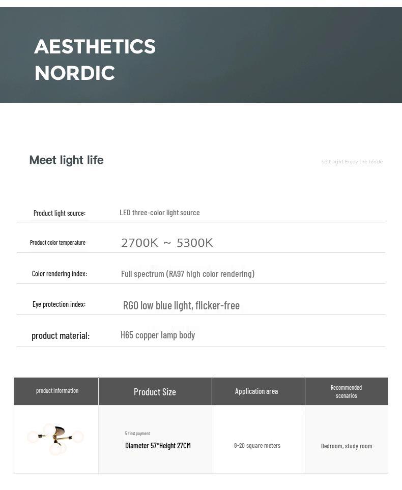 Современный медный потолочный светильник в европейском стиле для спальни или гостиной