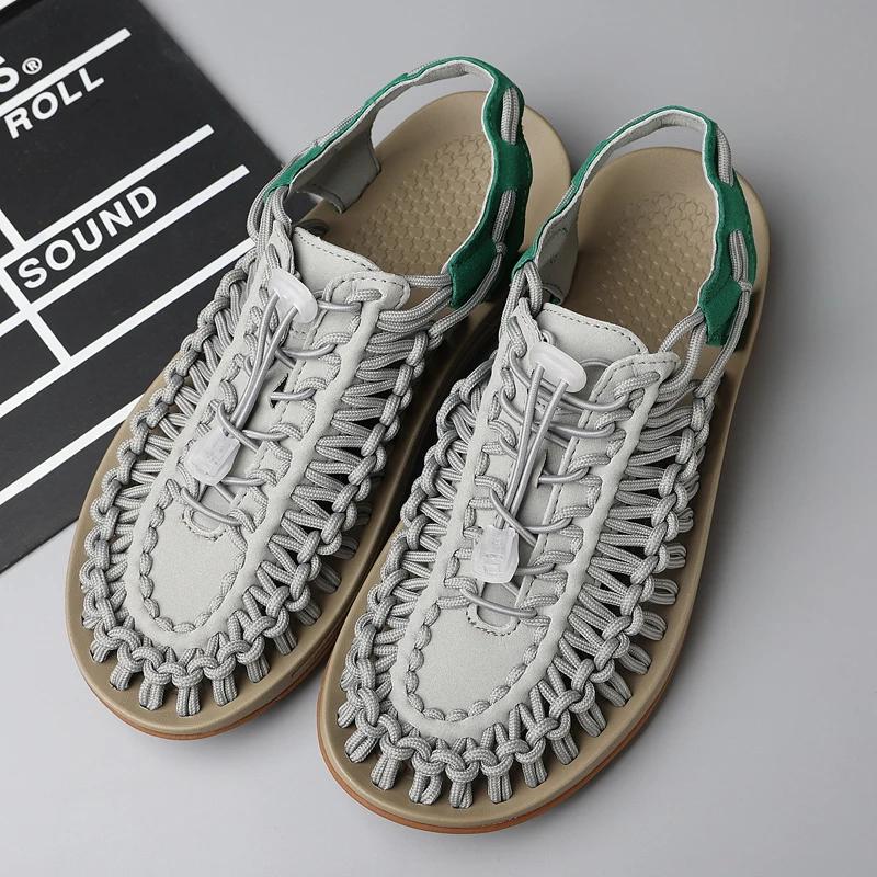 Модные летние сандалии на мягкой подошве, удобные мужские сандалии, качественный плетеный дизайн, пляжные дышащие повседневные сандалии на плоской подошве, тренды, уличные сандалии