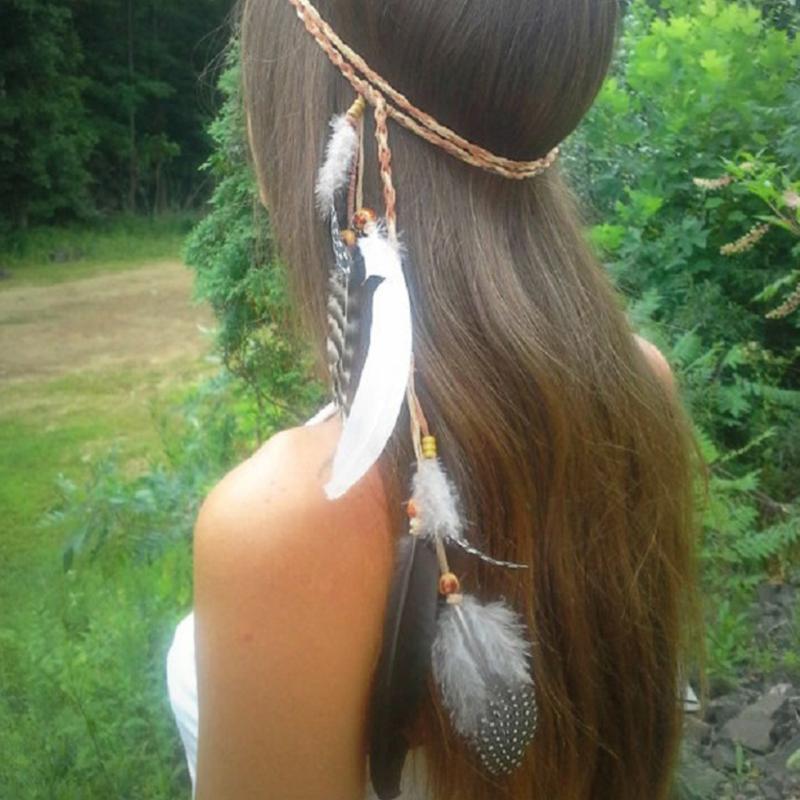 Новый! Богемная повязка на голову с перьями для женщин и девочек, регулируемая повязка для волос в этническом стиле, ручная работа, для вечеринки
