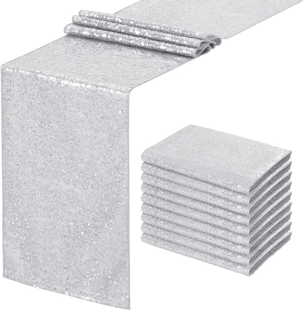 4 Pcs 30x180cm Table Runners Glitter Dining Table Runner Sequin Table Cover Runners for Party Wedding Birthday Bridal Shower Decorations