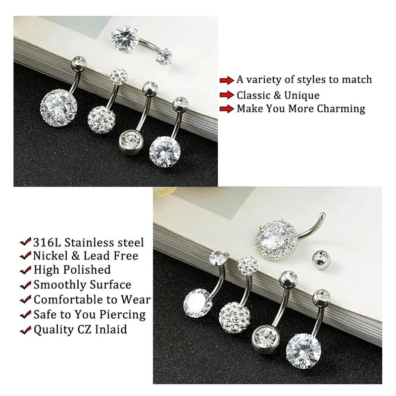 14G Кольца для пупка Нержавеющая сталь Кольца для пупка Жемчуг CZ Пирсинг Ювелирные изделия Штанга