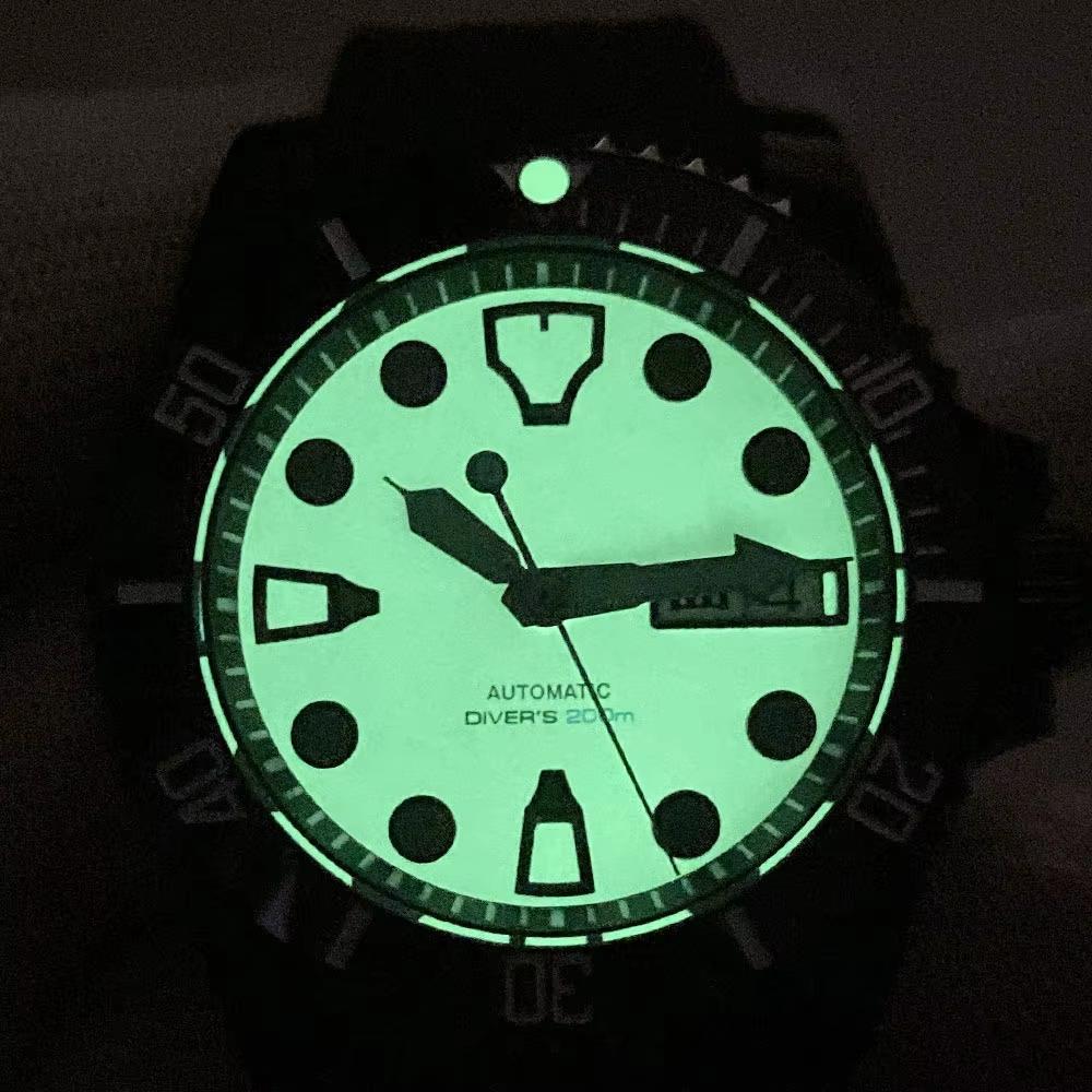 Tandorio Business Black PVD Water Ghost Diver Men Watch Full Green Lume Dial Automatic NH36A Date Week Mechanical Men Watches