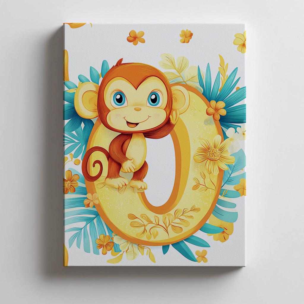 Poster Cheerful Monkey On The Letter "O Poster Cheerful Monkey On The Letter "O, 40X50 Cm, Gold Aluminum Frame, 230 Gsm Matte Paper
