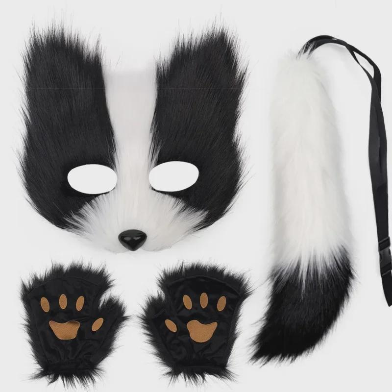 Маска лисы ручной работы и плюшевый хвост в комплекте с перчатками для Хэллоуина или косплея