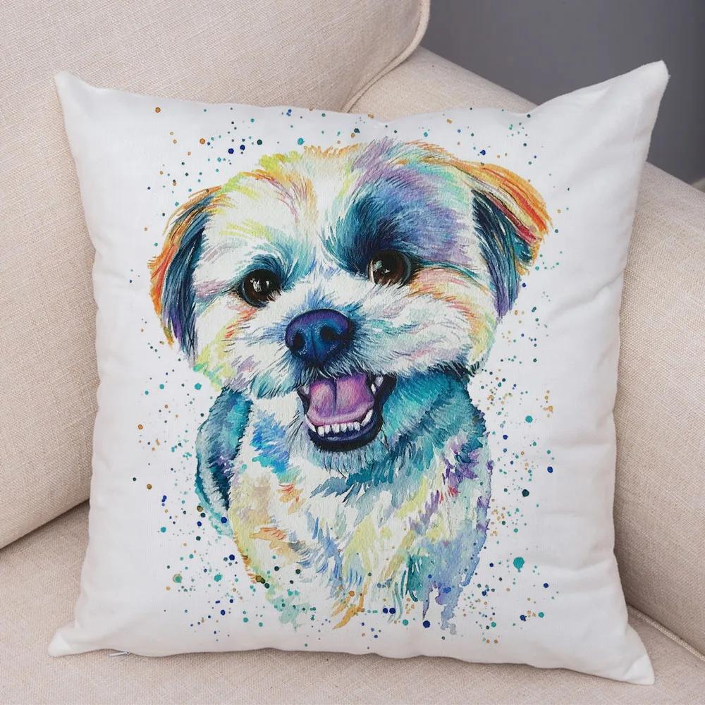 Style Cute Watercolor Pet Dog Pillow Case Decor Cartoon Animal Pillowcase Soft Plush Cushion Cover for Car Sofa Home xcm