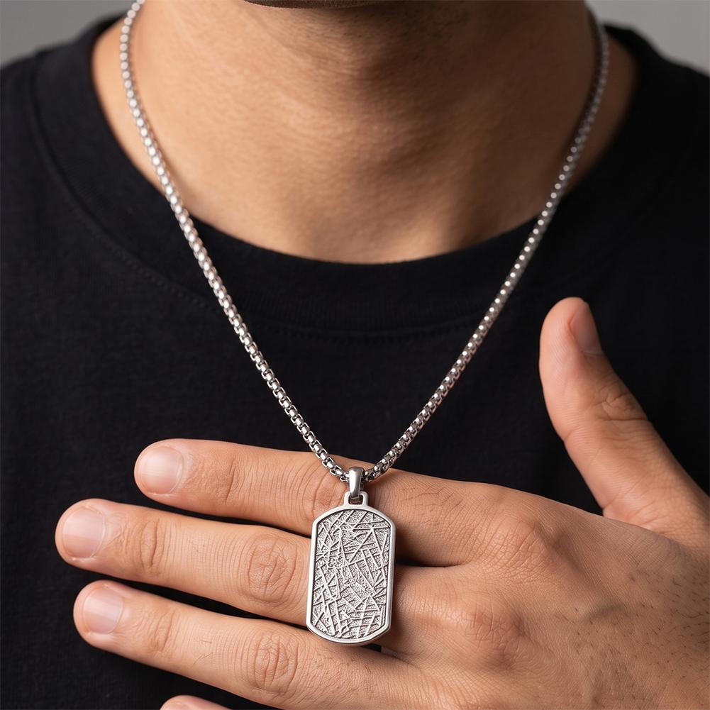 HTNN05 Classic 316 Stainless Steel 18K Gold PVD Plated Textured Dog Tag Pendant Necklace Hip Hop Jewelry for Men