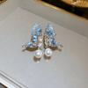Murmur Butterfly Earrings with Natural Semi-Precious Stones and Pearls, Hypoallergenic, Elegant Gift for Women, Includes Velvet Pouch