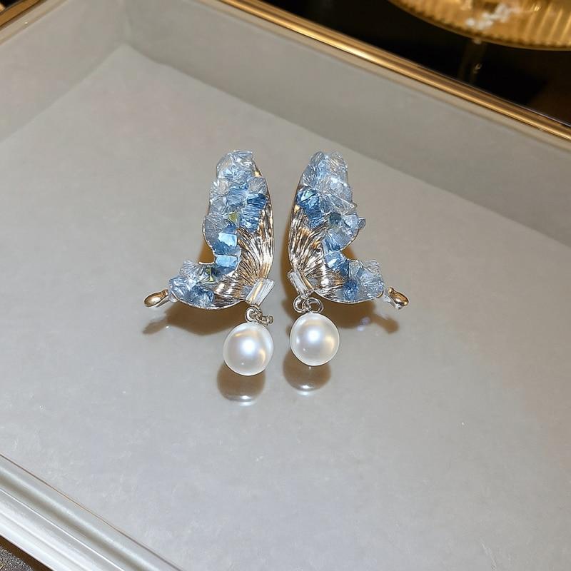Murmur Butterfly Earrings with Natural Semi-Precious Stones and Pearls, Hypoallergenic, Elegant Gift for Women, Includes Velvet Pouch