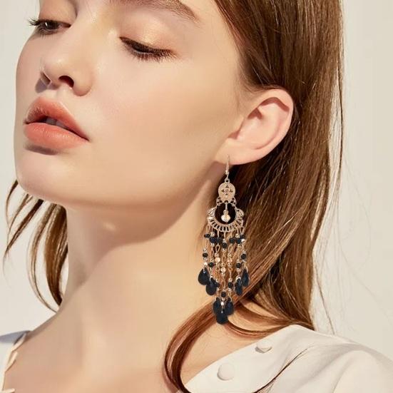 1 пара женских винтажных полых сережек с крючком в этническом стиле, увеличенные серьги из бусин в форме капли воды