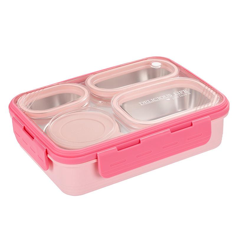 Lunch Box Containers Stainless Steel Bento Box For Adults With 4-Compartment Snack Tray, Leak-Proof Soup Bowl, Dishwasher Safe