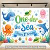 1 Piece of 2D Flat Background Fabric, a Design Background Cloth for a Birthday Party with a Marine Theme, Wooden Wall Panel