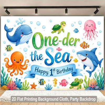 1 Piece of 2D Flat Background Fabric, a Design Background Cloth for a Birthday Party with a Marine Theme, Wooden Wall Panel