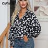 Spring and Autumn Women's Shirt Leopard Print Lantern Sleeve Long Sleeve Blouse