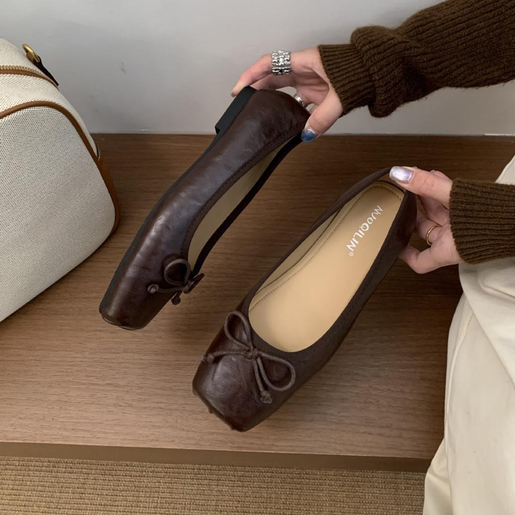 French Flat-bottomed Coffee Single Shoes Fairy Shoes Spring and Autumn 2025 New Summer Square Head Ballet Gentle Evening Shoes