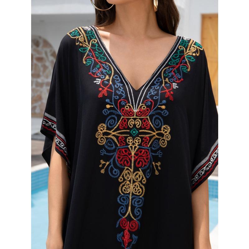 Женская мода лето весна цветочный узор принт рукава 1/2 V-образный вырез свободная талия повседневные платья