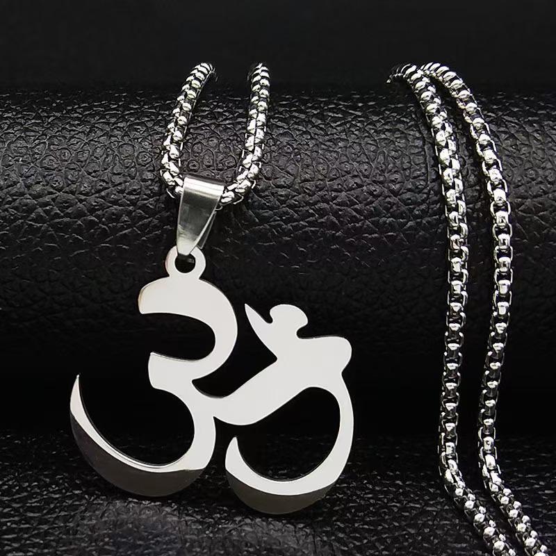Silver OM Buddha Element Necklace: Stainless Steel Yoga Protection Jewelry for Women