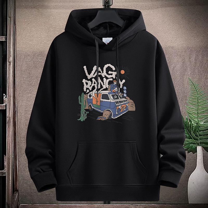 Wagon Pattern Large Size Men Fleece Hoodie Loose Hooded Sportshirt Boys Pullovers