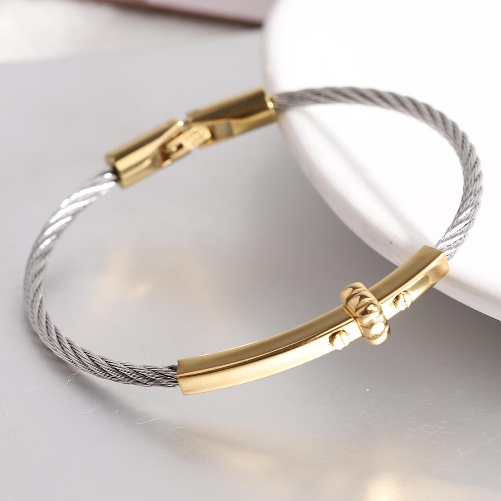 Trendy Braided Wire Bracelet with Metal Bar Accent Durable Magnetic Lock Jewelry for Men & Women