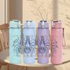 1PC Faint abstract floral sketch print 750ml colorful plastic sports water bottle leakproof pop up lid with straw for outdoor work home use