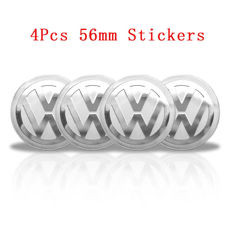 For VolkswagenMK6 4Pc 55mm 56mm 60mm 65mm Car Wheel Center Hub Cap Rim Cover Stickers For Volkswagen VW GTI R-Line R Polo T5 Golf Passat Scirocco