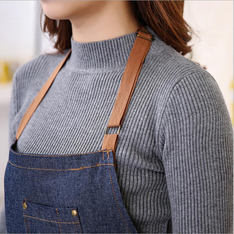 Hot Antifouling Cotton Aprons Uniform Denim Cowboy Simple Chef Cooking Aprons for Unisex Kitchen Apron