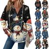 Women's Casual Long Sleeve Button V Neck Christmas Print Drawstring Hooded Top