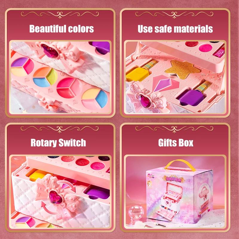 Makeup Toy For Girls Princess Suitcase Box Playing Non-Toxic Nail Polish Lipstick Beauty Fashion Children 3 Years Birthday Gifts
