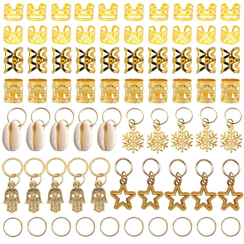 70 шт. Металлические африканские кольца для волос Бусины Манжеты Трубки Подвески Дреды Косички Ювелирные изделия