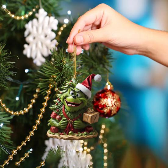 Christmas Green Hair Elf Decoration Acrylic Reusable Holiday Decor Xmas Tree Car Rearview Mirror Hanging Ornament Pendant Party Supplies Gift