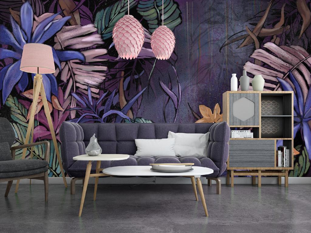 Wallpaper Painted exotic jungle leaves