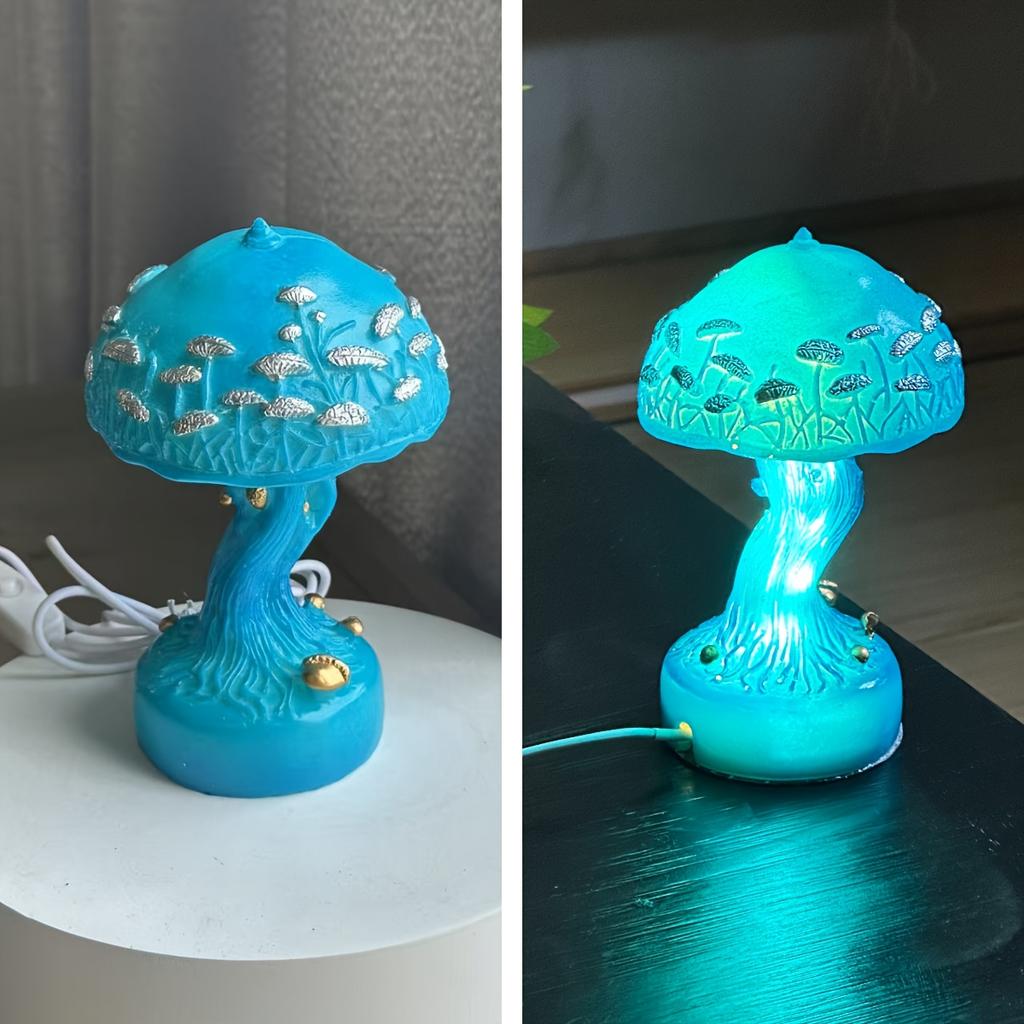 Rustic Fantasy Mushroom Lamp, Resin, USB Powered, with Festive Holiday Themes for Christmas, Halloween, Easter, Hanukkah, Thanksgiving