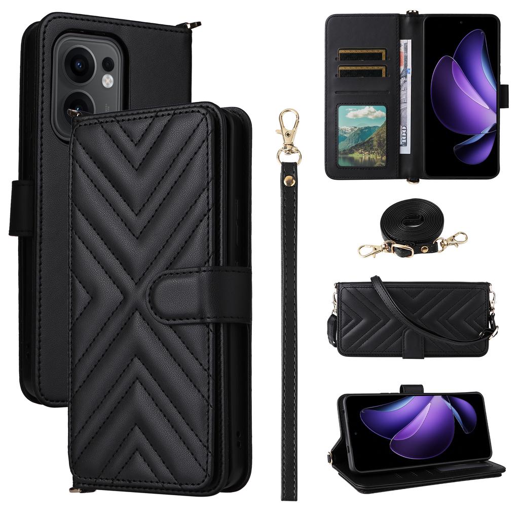 For Oppo Reno13 F 5G/4G Wallet Case with Shoulder/Wrist Strap Leather Phone Cover Stand