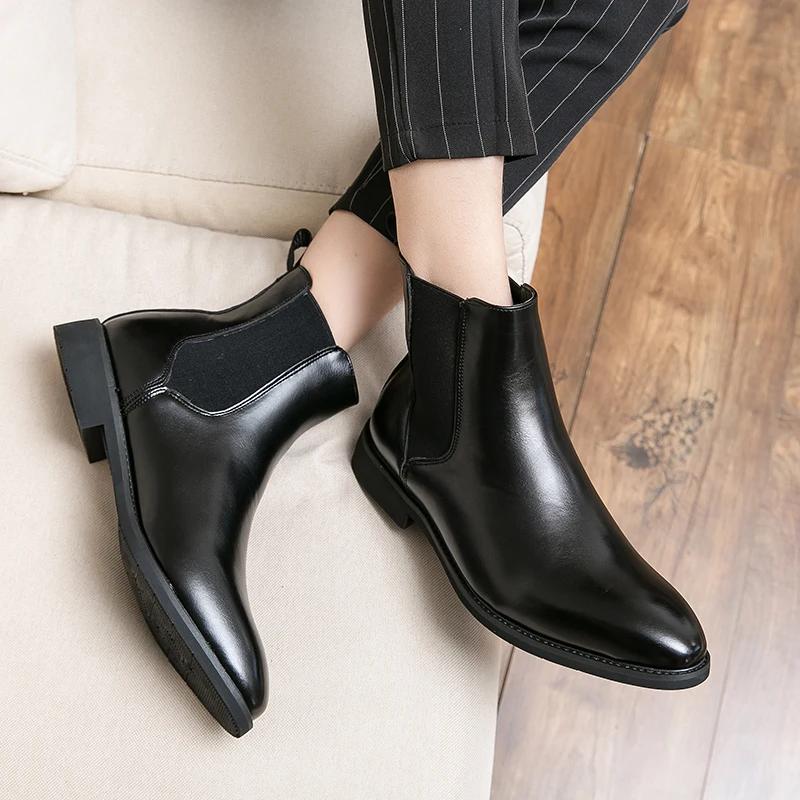 Высокие мужские деловые ботинки челси ручной работы из черной кожи, мужская офисная обувь 2024, дизайнерские классические итальянские ботильоны, размеры 38-46