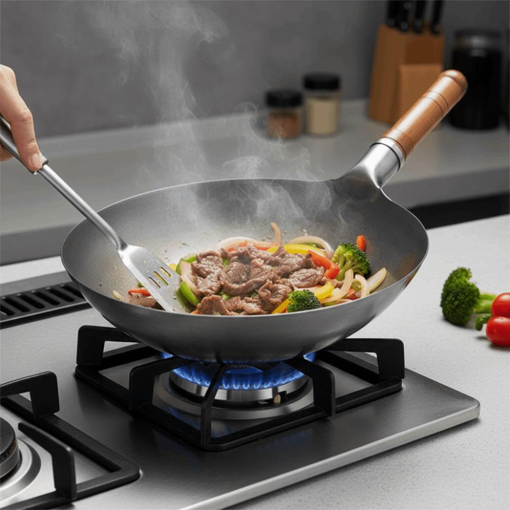 Universal Hand Hammered Iron Wok Round-bottomed Frying Pot Multifunctional Non-stick Pan Home