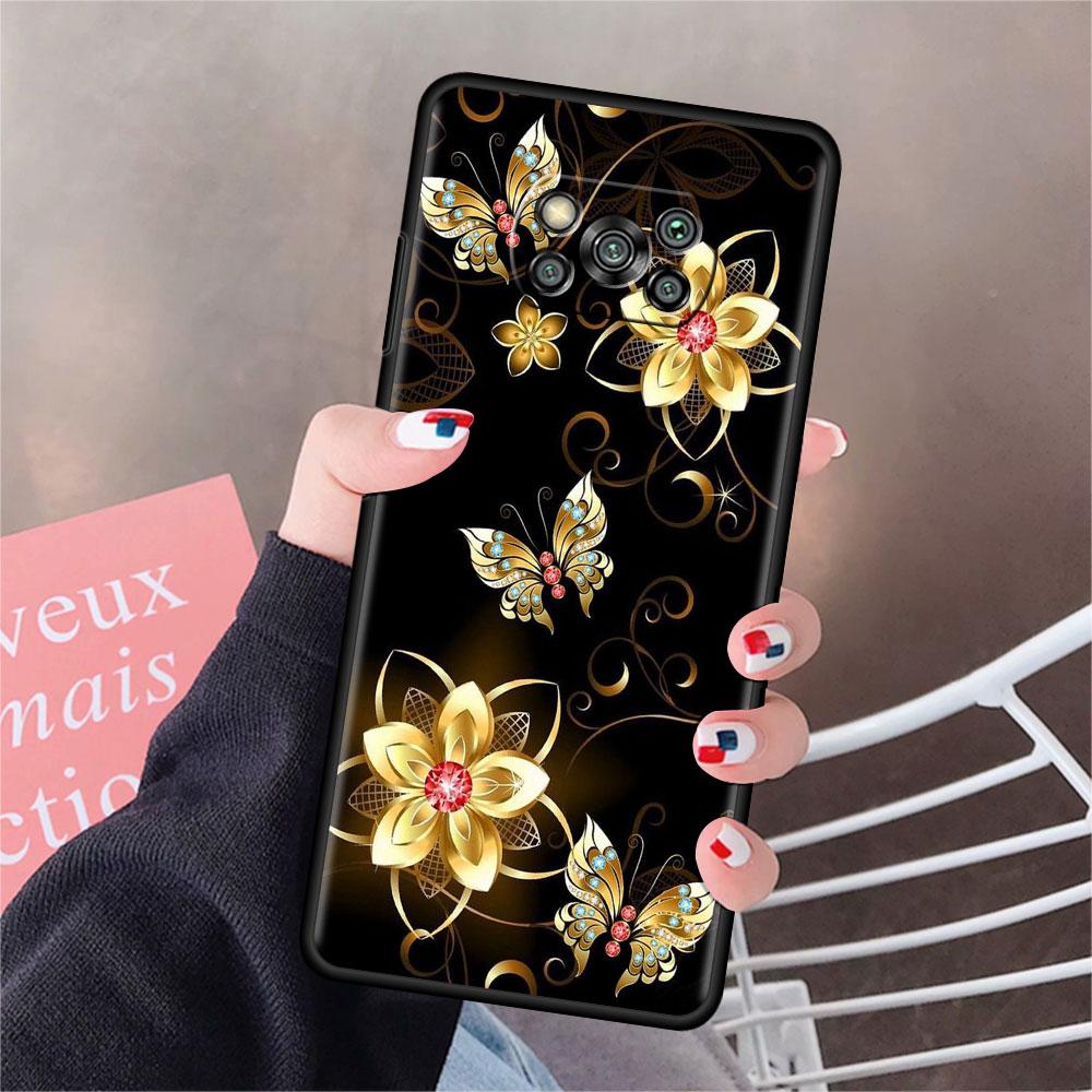 Чехол для Xiaomi Mi Poco X3 NFC X4 Pro F3 F4 GT M4 M3 F1 C40 11 Lite 11T Мягкий силиконовый чехол для телефона с изображением бриллиантового цветка и бабочки