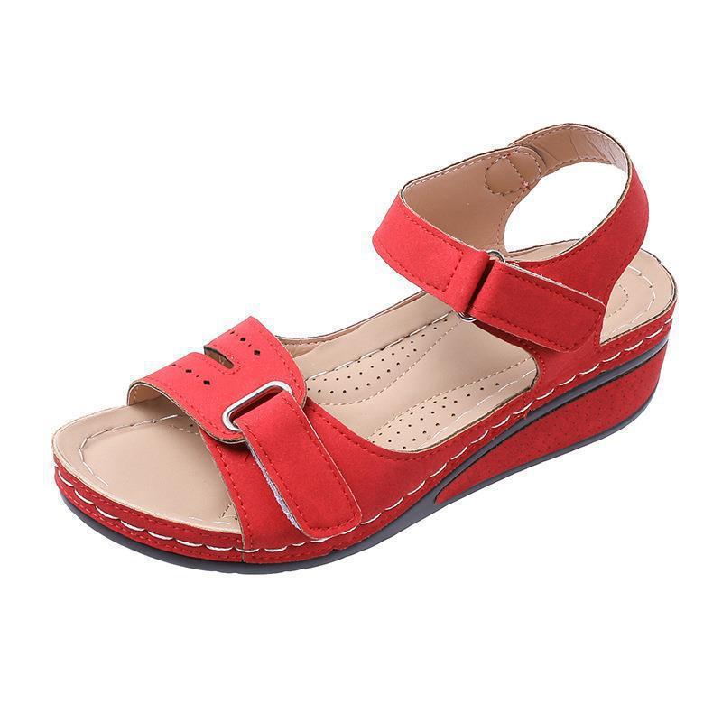 2025 new foreign trade sandals women 2025 slope heel Velcro thick sole large size with sandals in stock