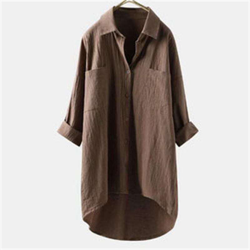 Женское длинное повседневное мешковатое платье-рубашка больших размеров, льняная хлопковая блузка, топы, туника